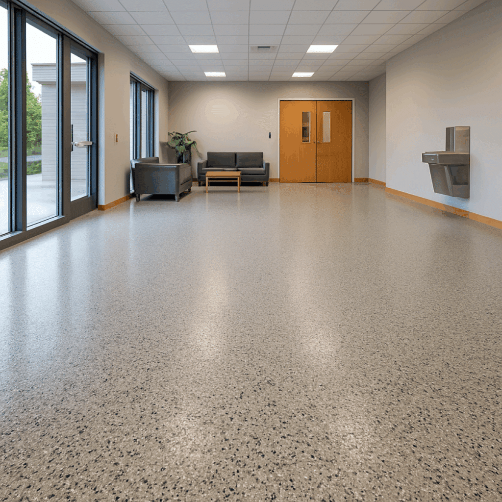 Epoxy Flake Floor Waiting Room Business Grey and Black