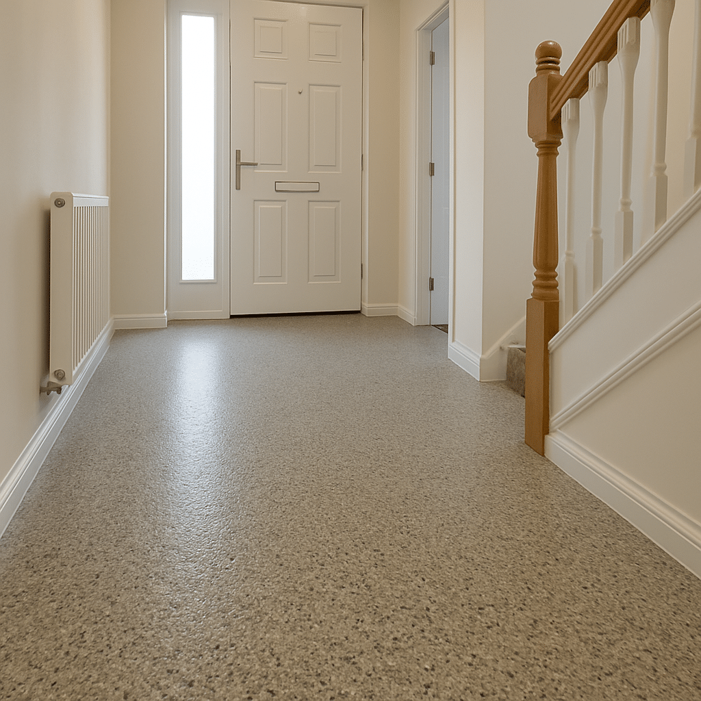 Epoxy Flake Floor Hallway Cream and Black Residential