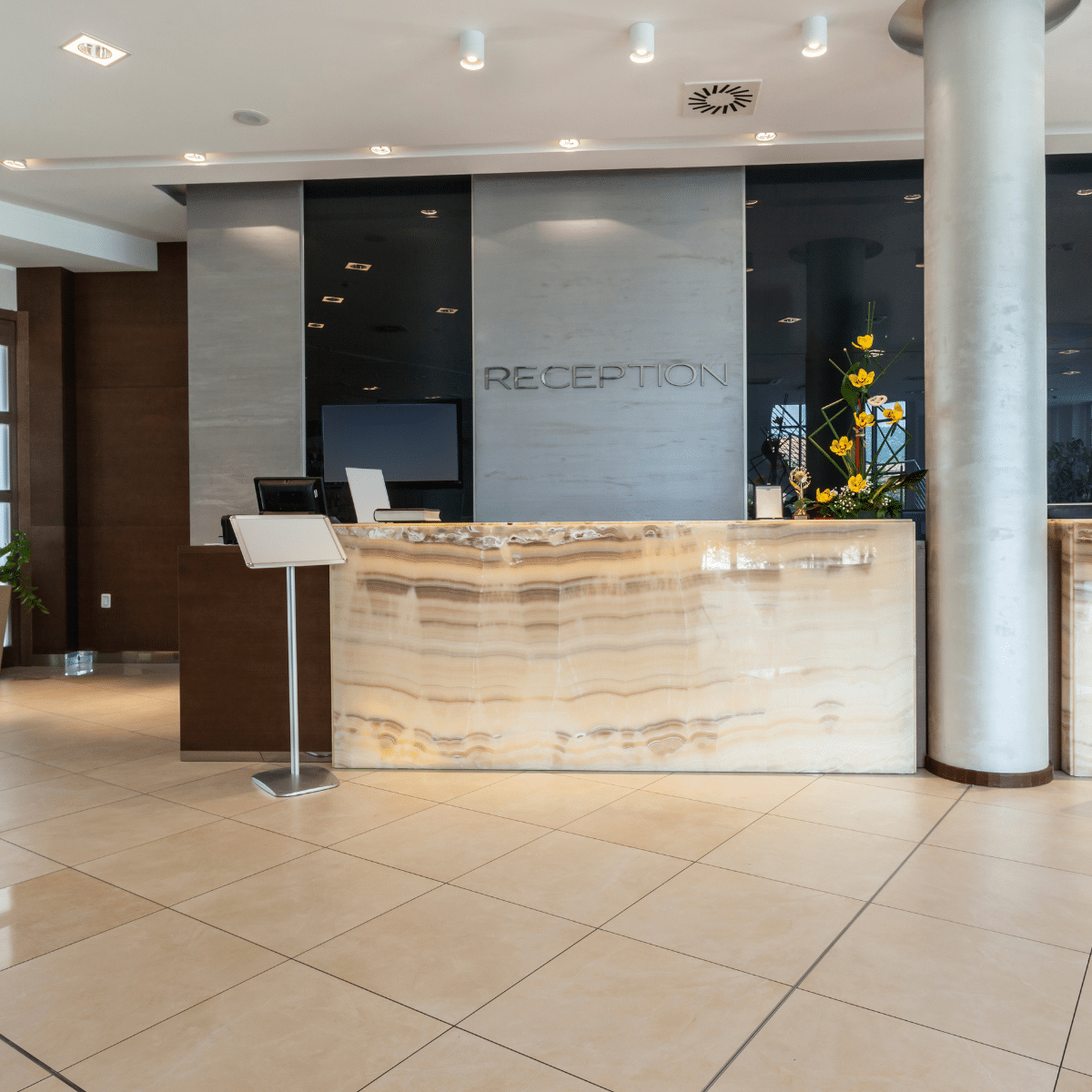 Hotel Reception Makeover Vinyl Wrap Counter Vinyl Wrap Wall Panel Renewit Wrap UK