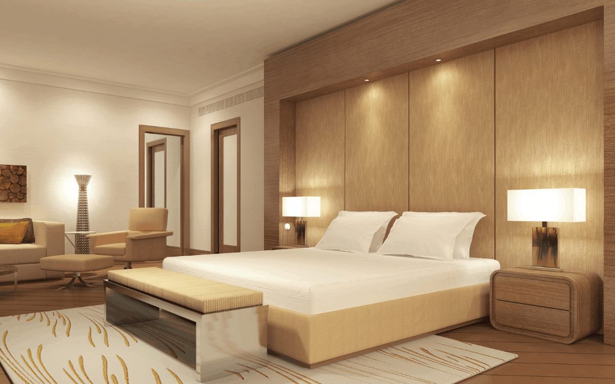 Hotel Bedroom Furniture and wall panel Vinyl Wrap Renewit wrap UK
