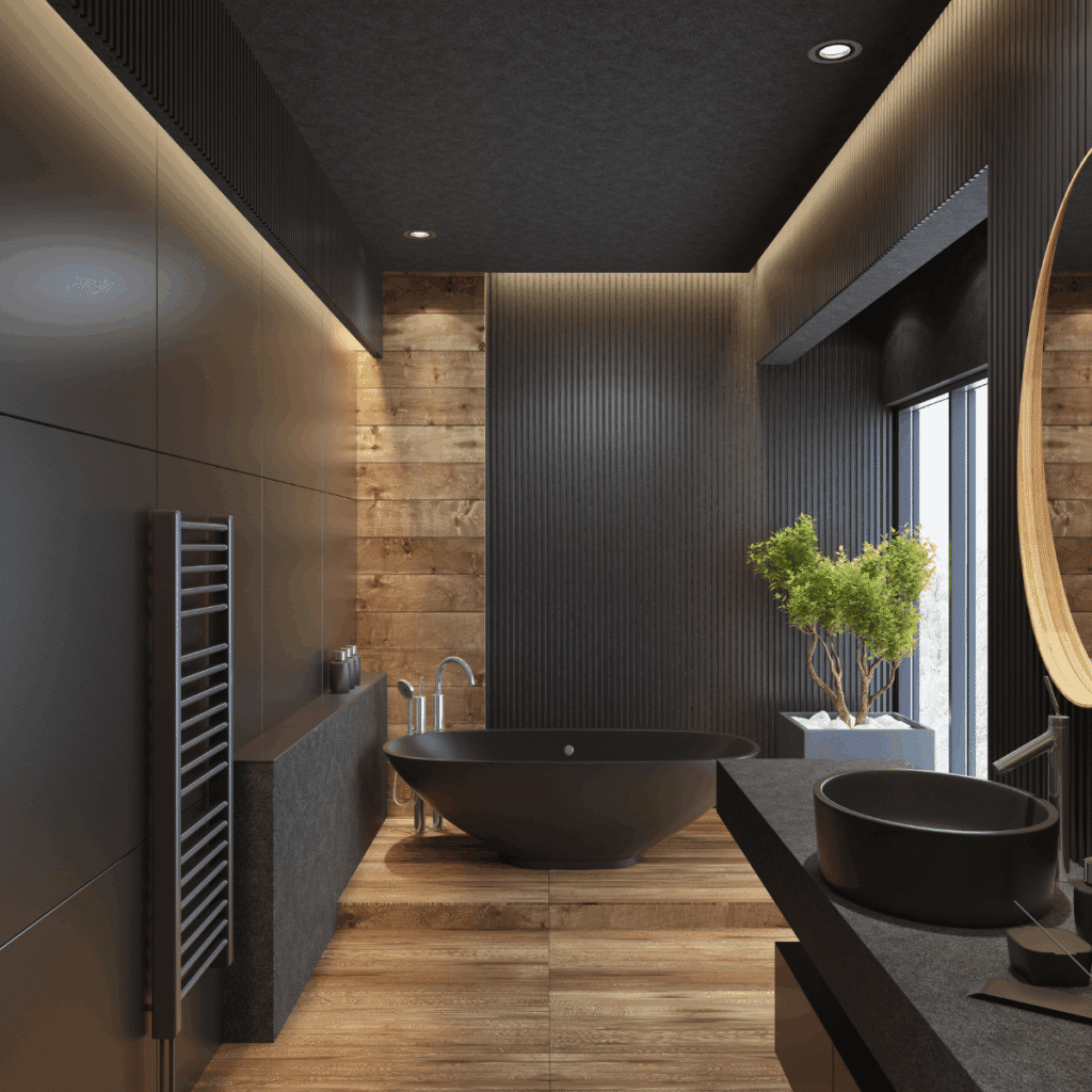 Luxury hotel bathroom vanity wrapped with water-resistant vinyl film Renewit Wrap UK